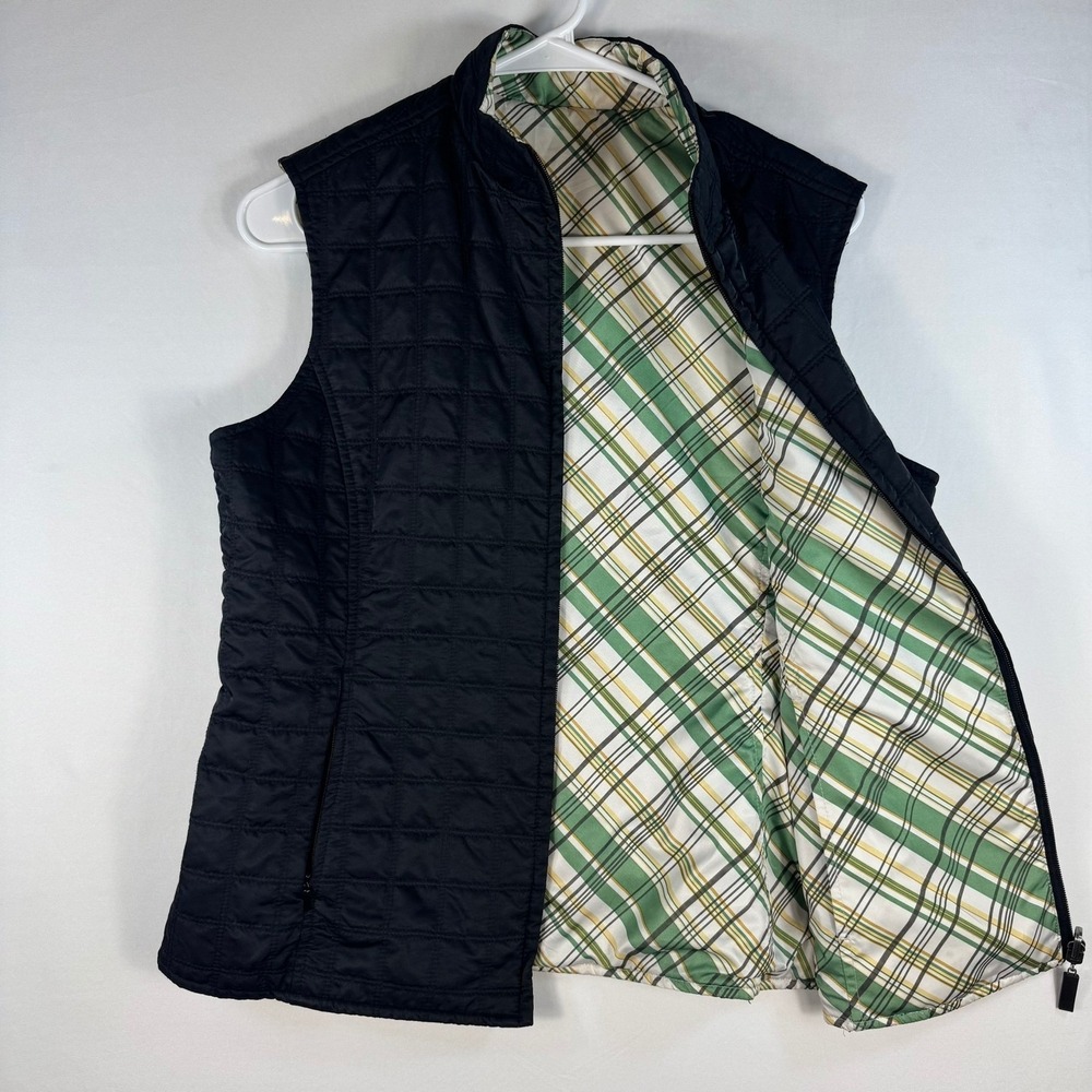 Cutter & Buck CB WindTec Quilted Vest Womens Medium Black Plaid Lined Full Zip - Picture 1 of 8